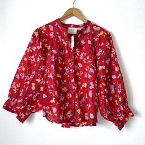 NEW Anthropologie Floral Puff Sleeve Button Top Sz M